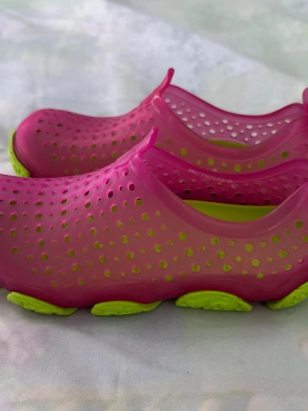 Pink Slip-On Water Shoes with Lime Accents